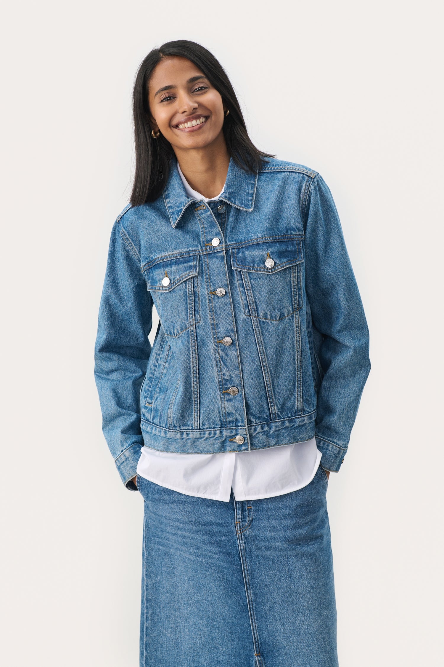 Part Two Nichole Jacket. Medium Blue Denim.